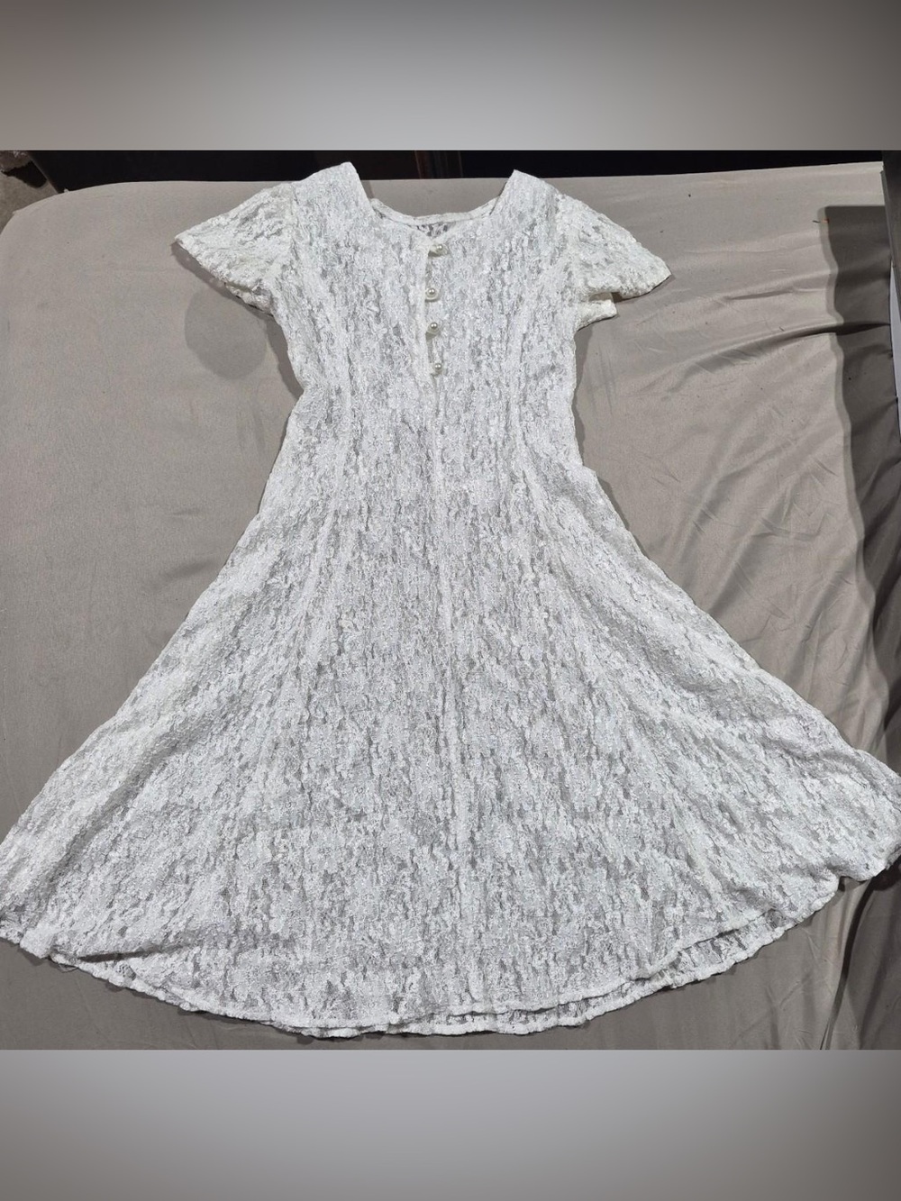 White Lace Fit-and-Flare Dress - Elegant Women's Dress